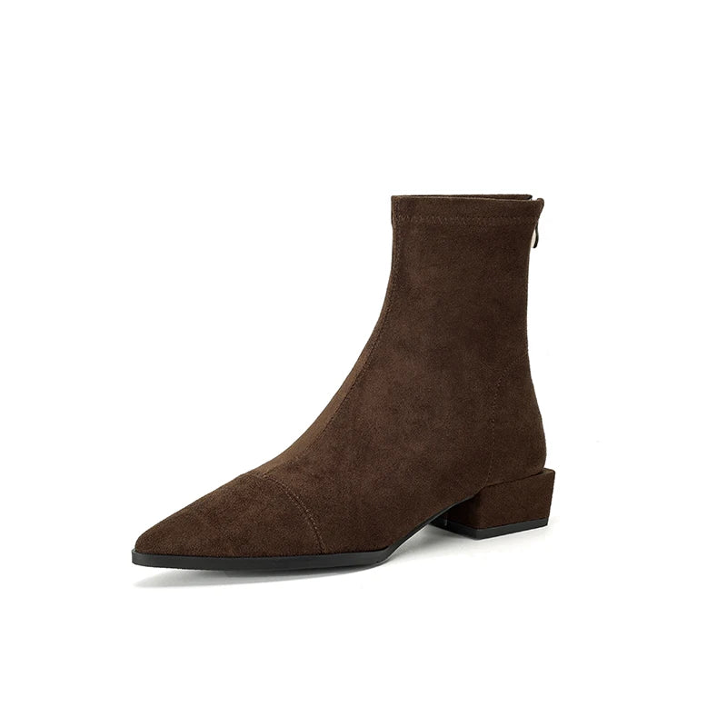 Autumn Vintage Suede Women Ankle Boots Ladies Concise Pointed Toe Thick Heel Short Botas Zapatos De Mujer