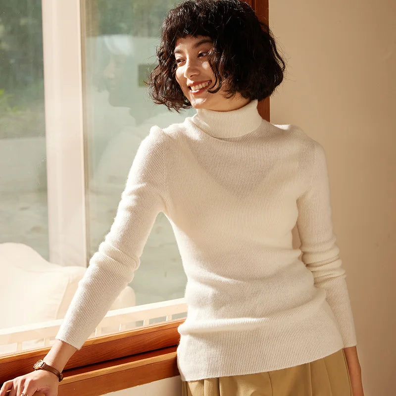 Autumn and Winter New Women's Sweater 100% Pure Cashmere High Collar Hoodie Knitted Basic Style Hot Selling Women's Top