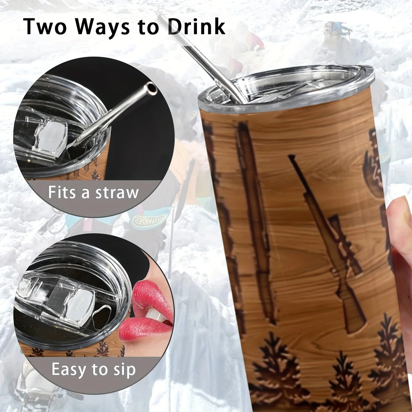 20oz Deer Hunting 3D Print Insulated Skinny Tumbler with Straw and Lid | 304 Stainless Steel Travel Coffee Cup | Festival Gift f