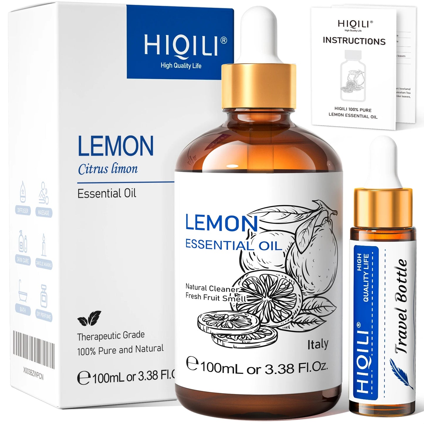 HIQILI Essential Oil Rose Geranium Lavanda Citronela Tea Tree vanille Body Oil Face Skin Care Massage 100ML/3.38fl.oz