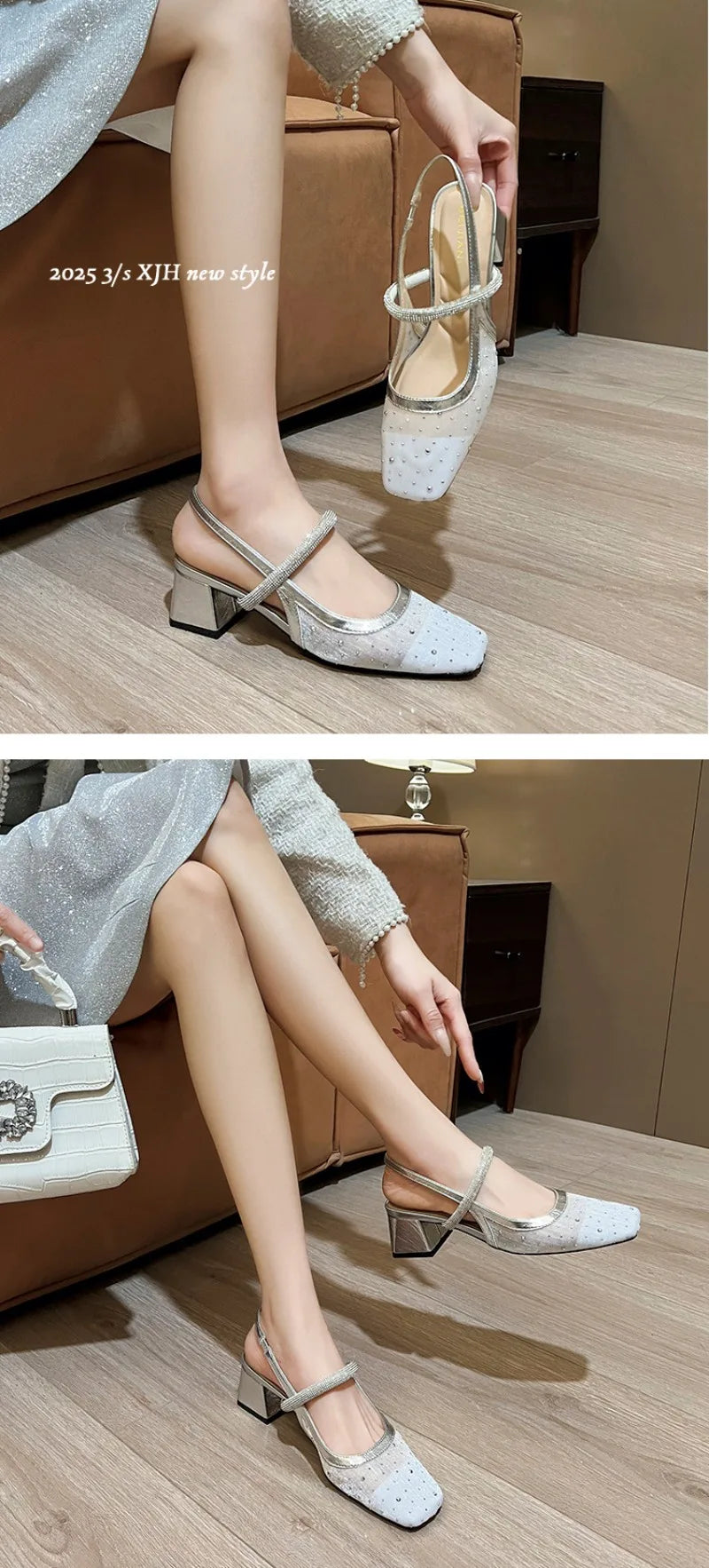 New Arrival Women Shoes Luxury Rhinestone High Heeled Sandals for Woman Elegant French Wedding Shoe Designer Shoes Zapatos Mujer