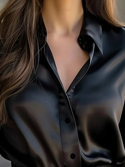 2025 Spring and Autumn Women's Lapel Shirt Brown Button Cardigan Top Black Elegant Fashion Office Basic Blouses for Female