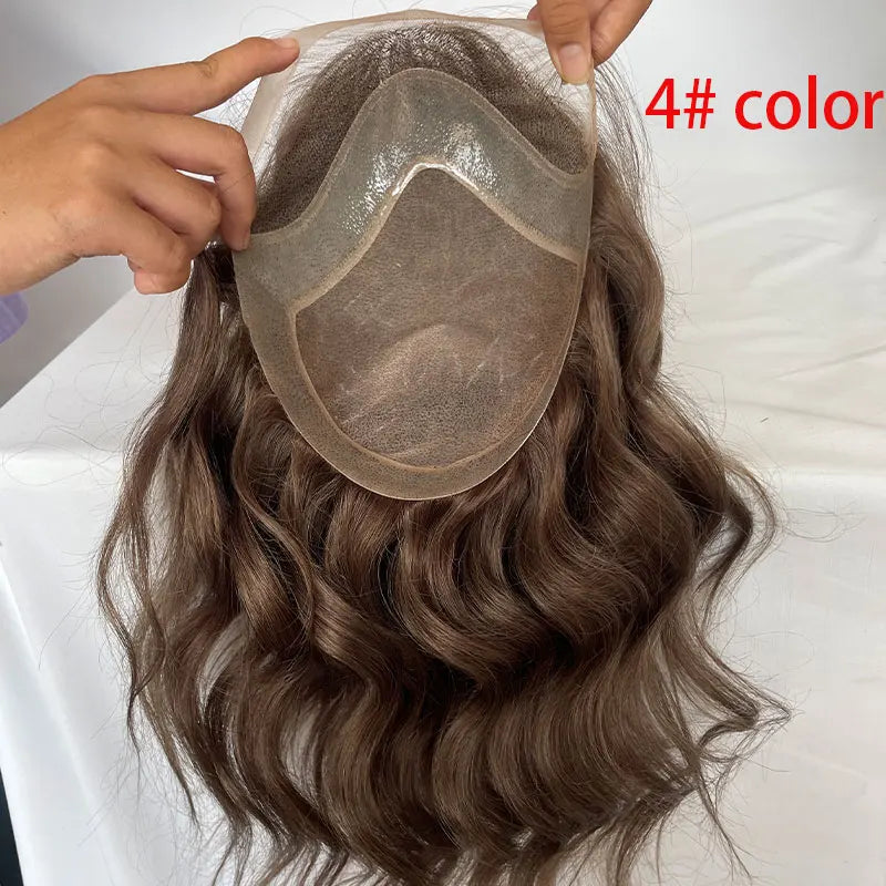12'' Long Toupee for Men 10x8'' European Virgin Human Hair Replacement Systems Men's Hairpiece Mono Lace Top Loose Wave Men Wigs