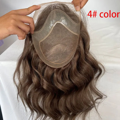 12'' Long Toupee for Men 10x8'' European Virgin Human Hair Replacement Systems Men's Hairpiece Mono Lace Top Loose Wave Men Wigs