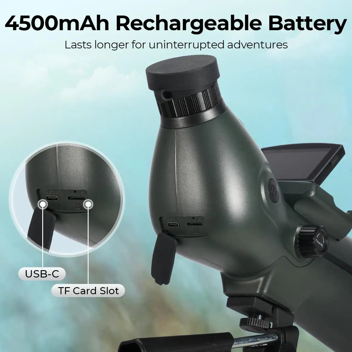 Spotting Scope Monocular Telescope with Camera 4K Video 30MP Photo 3in Display for Moon Star Bird Watching with Tripod 32GB Card
