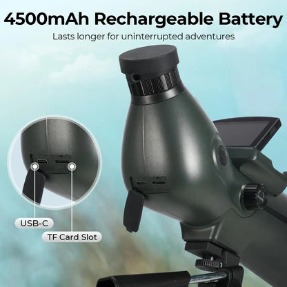 Spotting Scope Monocular Telescope with Camera 4K Video 30MP Photo 3in Display for Moon Star Bird Watching with Tripod 32GB Card