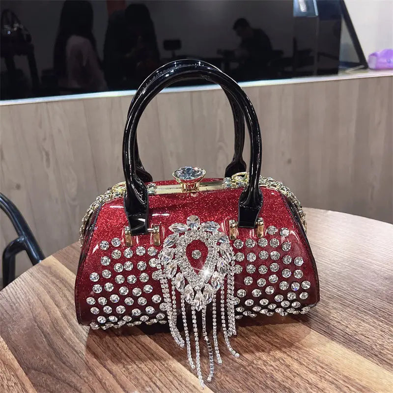 Fashion Diamonds Leather Women's Handbag Small Shoulder Cross-Body Bag New Elegant Evening Bag Portable Girls Party Dinner Bags