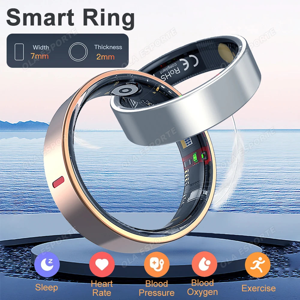 Men Women Fashion Smart Ring Sleep Heart Rate Blood Pressure Monitoring Bluetooth Connection Multiple Sports Modes Fitness Rings
