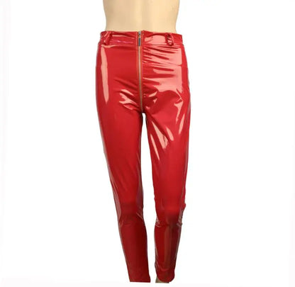 Women PU Leather Skinny Slim Trouser Gothic Punk Leggings Fishnet Trim Lace Pant Faux PU Leather Pencil Pants Club Clothing