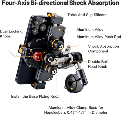 Universal Motorcycle Phone Holder Alloy Anti-Shake 360° Adjustable Motos Bike Navigation Bracket Metal Motorcycles Accessory