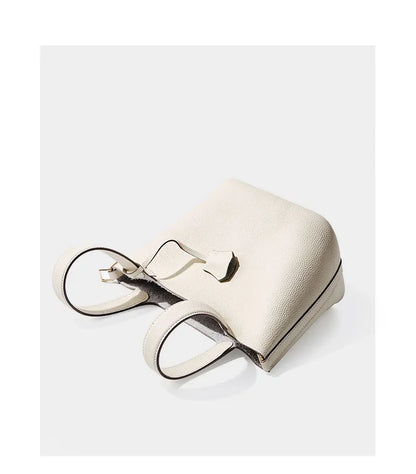 Genuine Leather Shoulder Bucket Bag Women Litchi Pattern Mini Basket Tote Soft Handbag Mommy Bride Wedding Bags with Lock