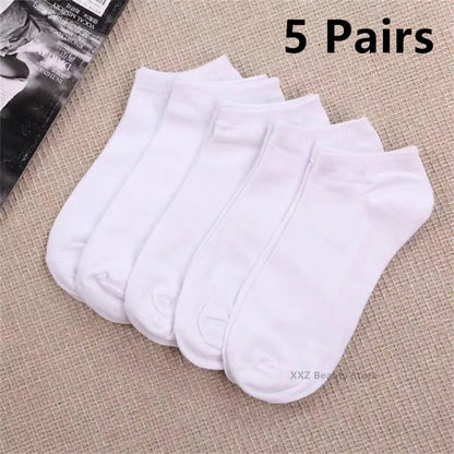 5/10/20 Pairs White Casual Breathable Socks Boat Socks For Women Men Invisible Low Cut Silicone Non-slip No-show Ankle Socks