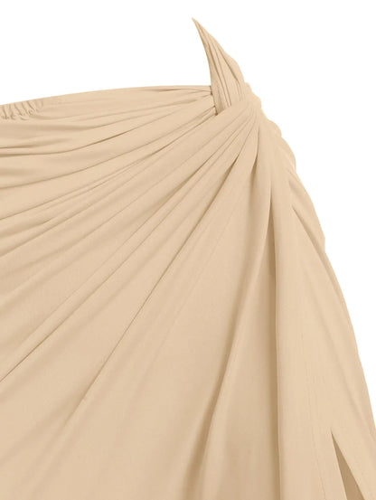 Spring and Autumn New Popular Women's Y2K Knit Off-Shoulder High Stretch Vest Top and Sexy Slit Half Skirt Set