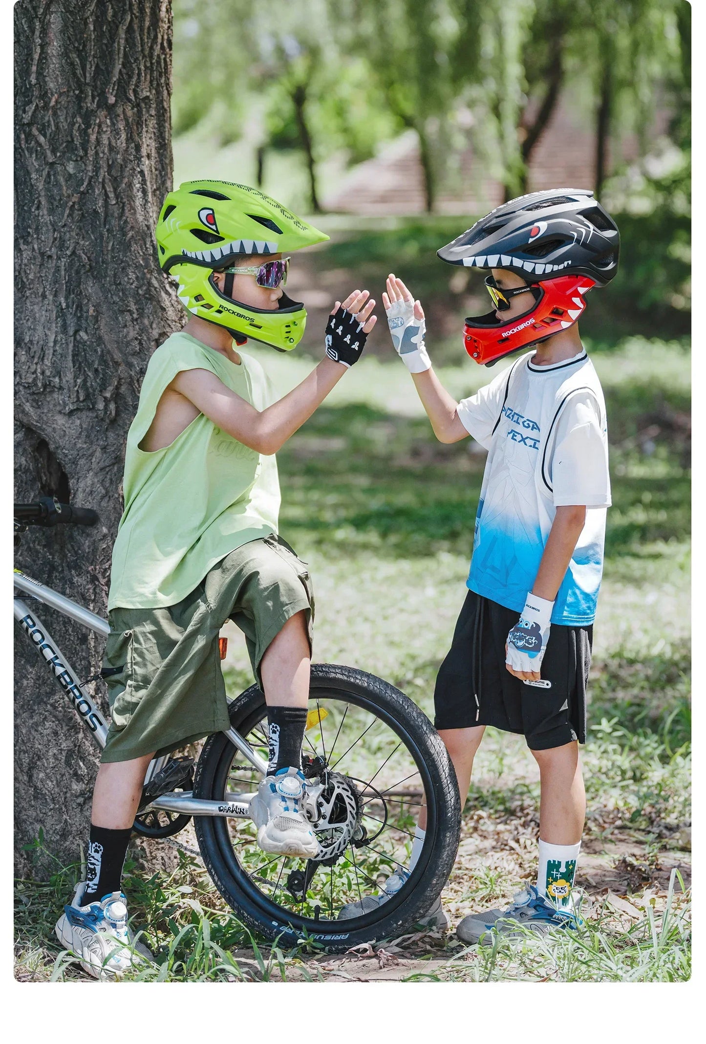 ROCKBROS Child Cycling Helmets Detachable Full Face Helmet Lightweight Adjustable Bicycle Scooter Helmet Safety Breathable