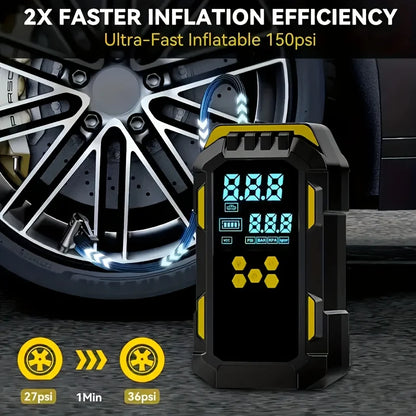 12V Durable 2-in-1 Car Jump Starter & Tire Air Compressor - 150PSI, -40°C-80°C Low-Temp Operation, USB Port for Phones