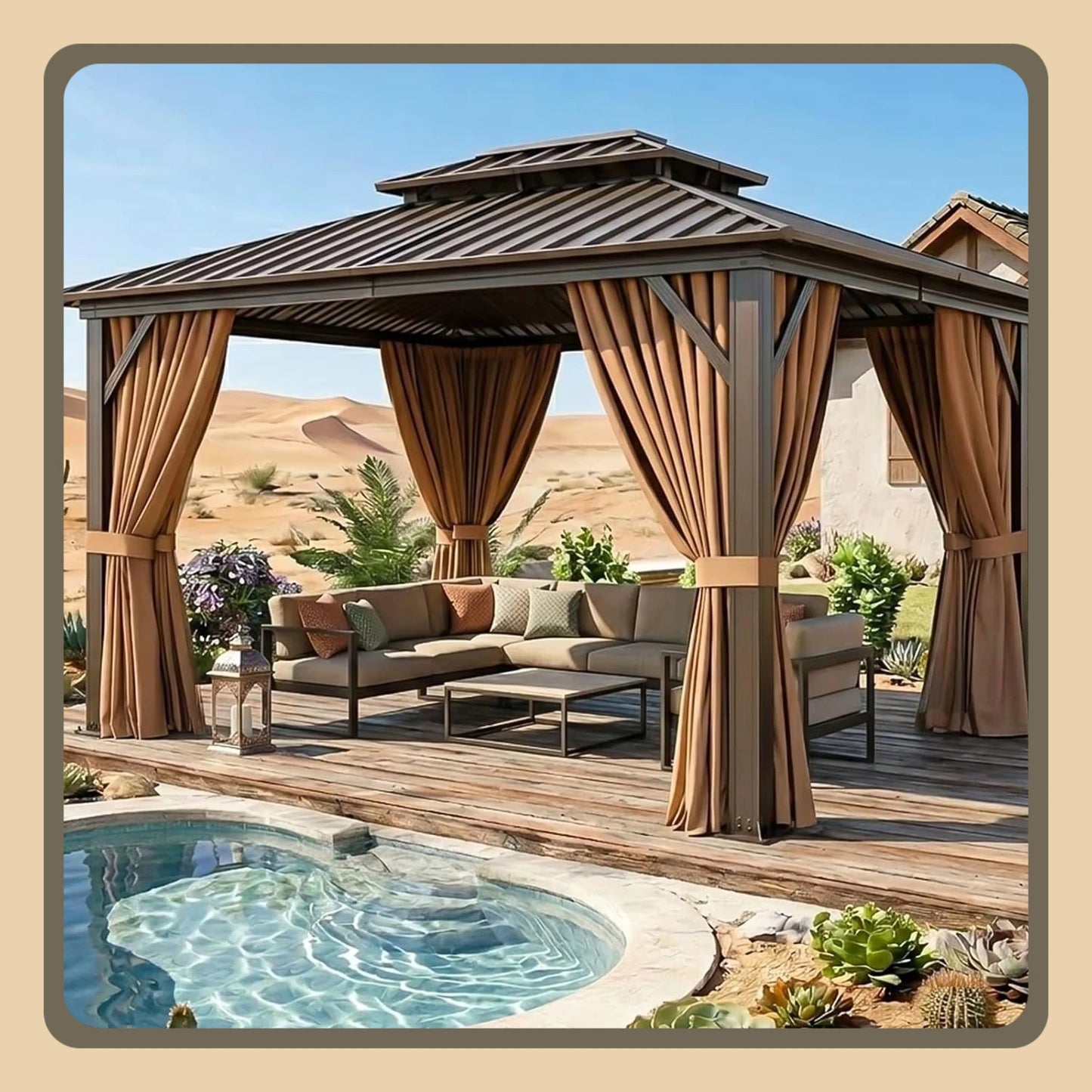 Premium Hard Roof Gazebo Heavy Duty Metal Frame Waterproof Sunshade Permanent Outdoor Pergola With Curtains And Netting