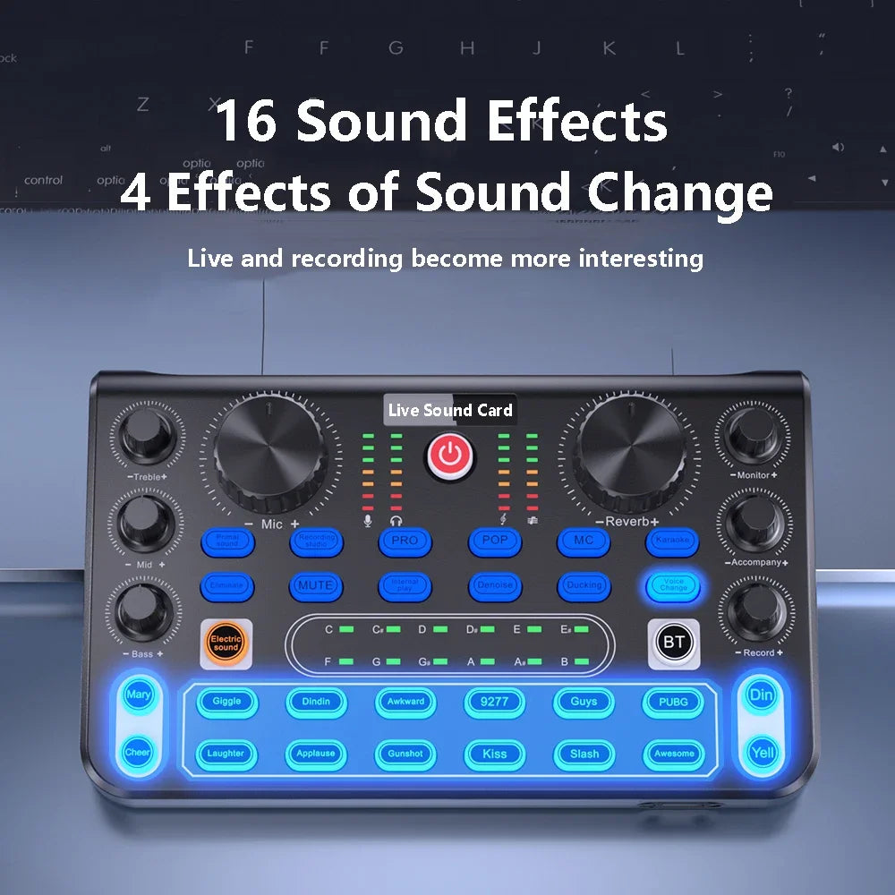 X60 Sound Mixer Board Live Sound Card for Live Streaming Voice Changer Sound Card with Effects Audio Mixer