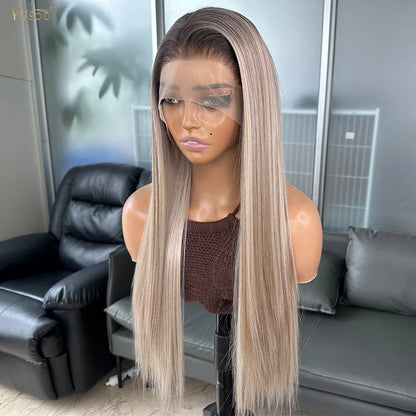 Long Heat Resistant 13x6 Synthetic Lace Front Wig Japan Futura Hair Ombre Highlights Silky Straight Hair Pre Plucked Hairline