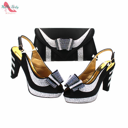 2025 Red Elegant Style Italian Women Shoes Matching Hand Bag Set  Slingbacks Sandals with Platform for Party