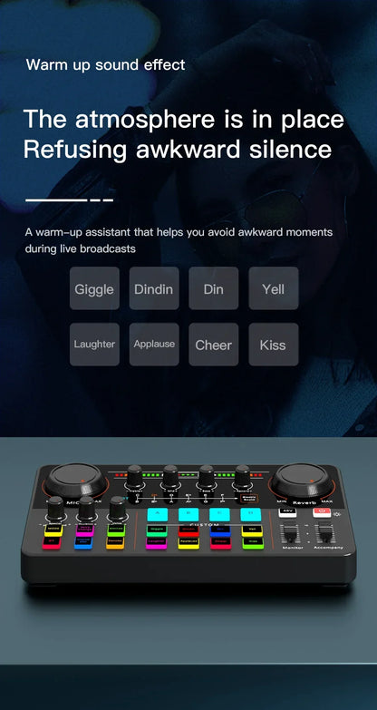 48V Phantom Power Professional Live Sound Card 12 Electronic Tone Sound Card Audio Mixer DJ Controller for For Youtube PC\Phone