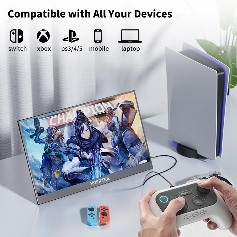 HGFRTEE 15.6 Inch Portable Monitor, FHD-IPS Laptop External Second Screen, Gaming Extended Display with Type-C HDMI