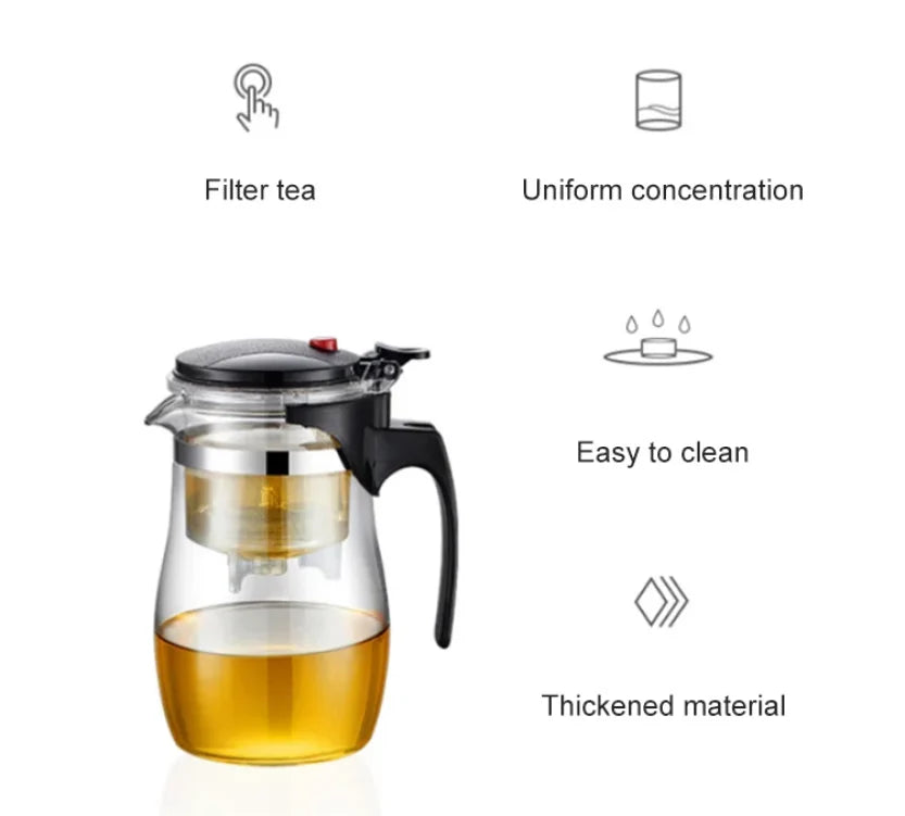 【Household Tea Infuser Kettle】Heat-Resistant Glass Tea Pot with Separator - for Loose Leaf Tea, Herbal Tea & Flower Tea