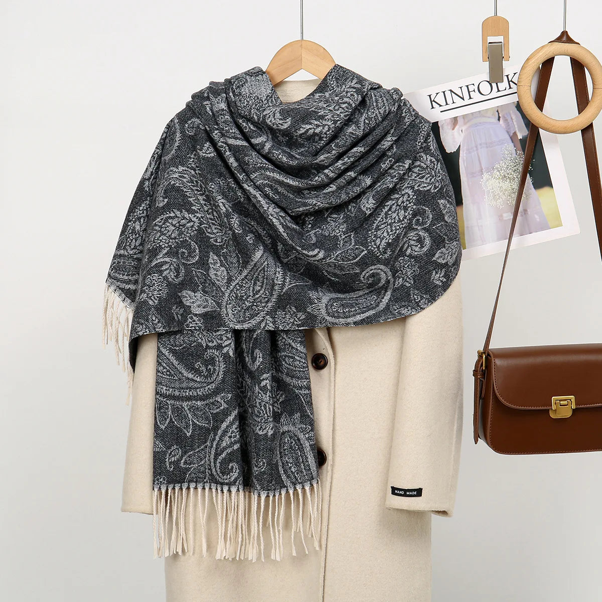 Autumn New Hot-selling Imitation Cashmere Cashew Fringed Scarf Women's Versatile Fashion Thickened Outer Warm Office Shawl