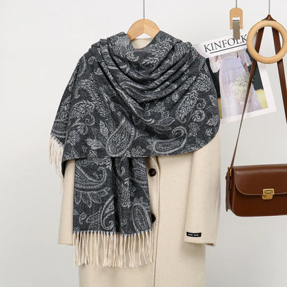 Autumn New Hot-selling Imitation Cashmere Cashew Fringed Scarf Women's Versatile Fashion Thickened Outer Warm Office Shawl