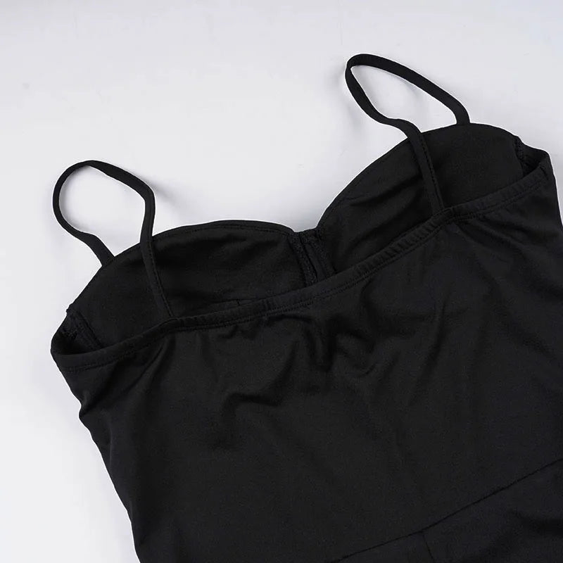 SUCHCUTE Sexy Padded Cup Slim Waist Jumpsuit Women Elegant Sleeveless Spaghetti Strap Rompers Streetwear Flare Pants One Piece
