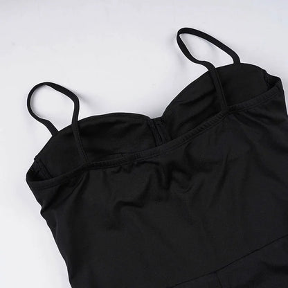 SUCHCUTE Sexy Padded Cup Slim Waist Jumpsuit Women Elegant Sleeveless Spaghetti Strap Rompers Streetwear Flare Pants One Piece