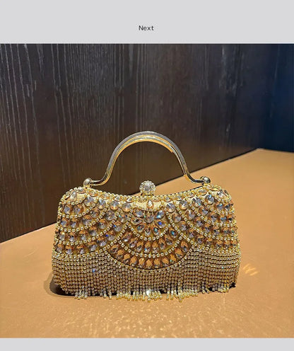Diamond Evening Clutch Bag Golden Tassel Handbag Boutique Novelty Metallic Rhinestone Purses And Handbags Bridal Wedding Party
