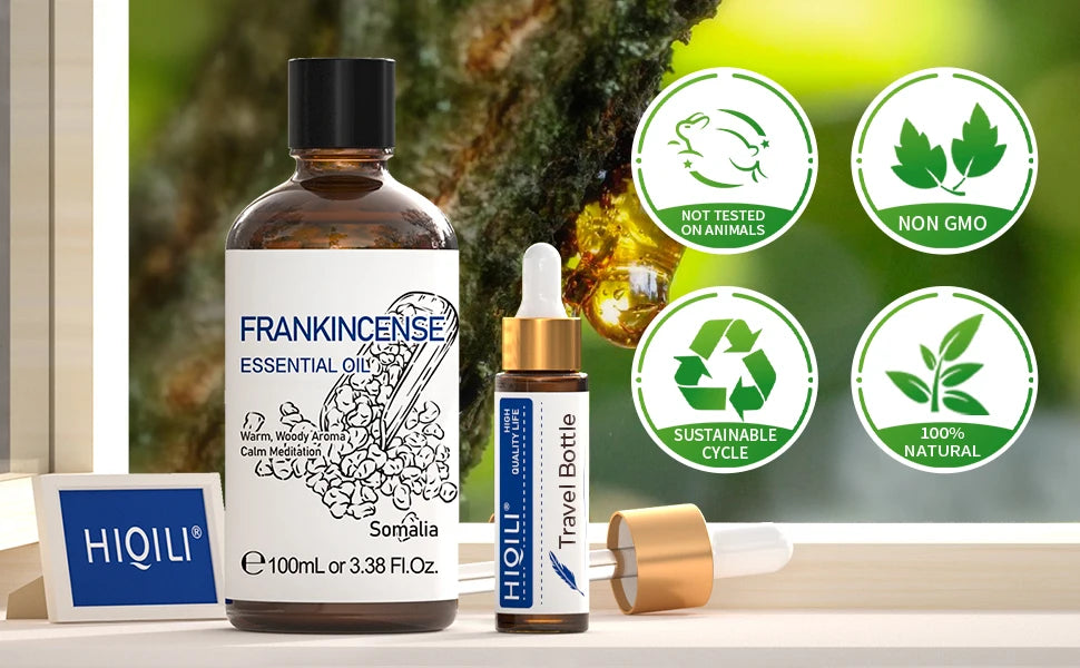 HIQILI 100ML Frankincense Essential Oils,100% Pure Nature for Aromatherapy, Diffuser, Humidifier, Massage, Relieve Stress