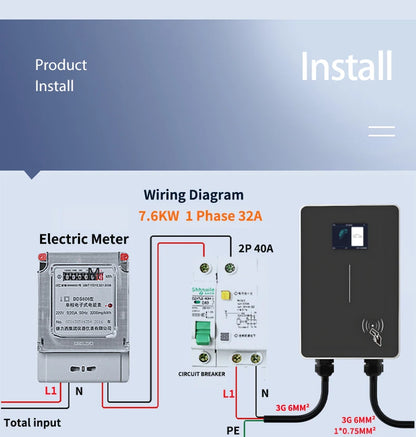 JIGU Type1 SAE J1772 EV Charger Station 32A Wallbox APP Function 7.6KW Charging Station Electric Vehicle Car