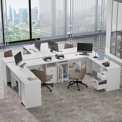L Shaped Desk with File Cabinet, Corner Computer Desk with Storage Drawers, Large Home Office Table with Power, Customized