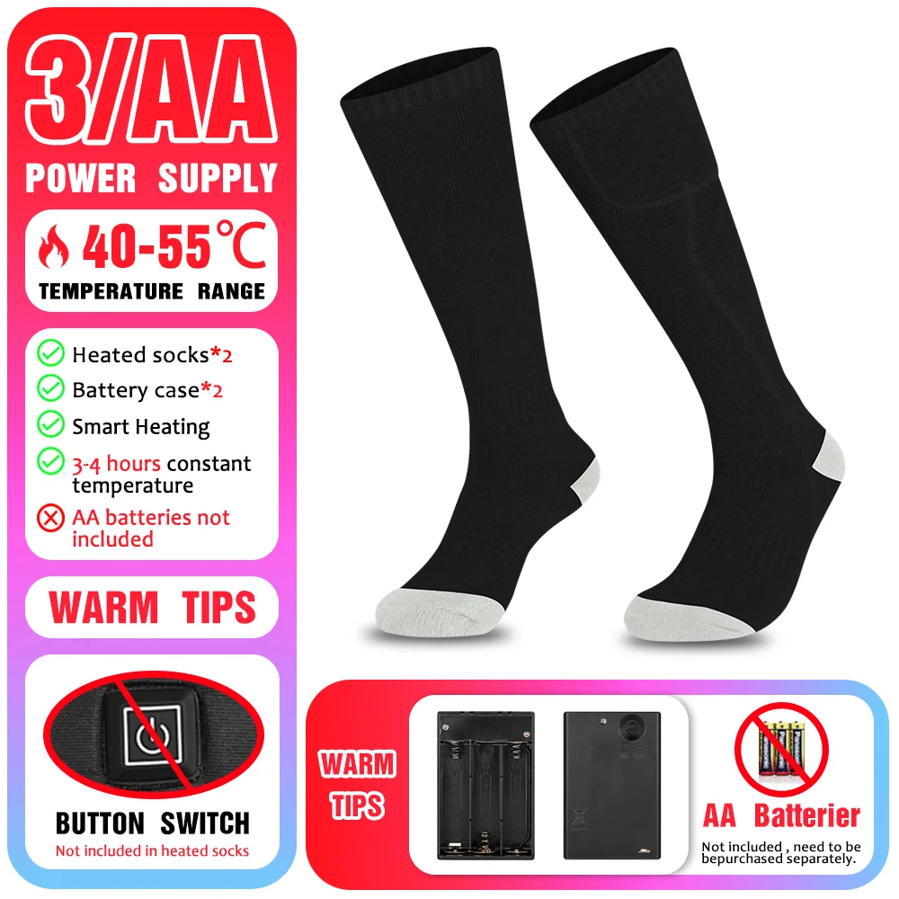65℃ Heated Socks Winter Warm Heating Socks With Battery Case Snowmobile Electric Heated Skiing Sock Controllable Buttons outdoor