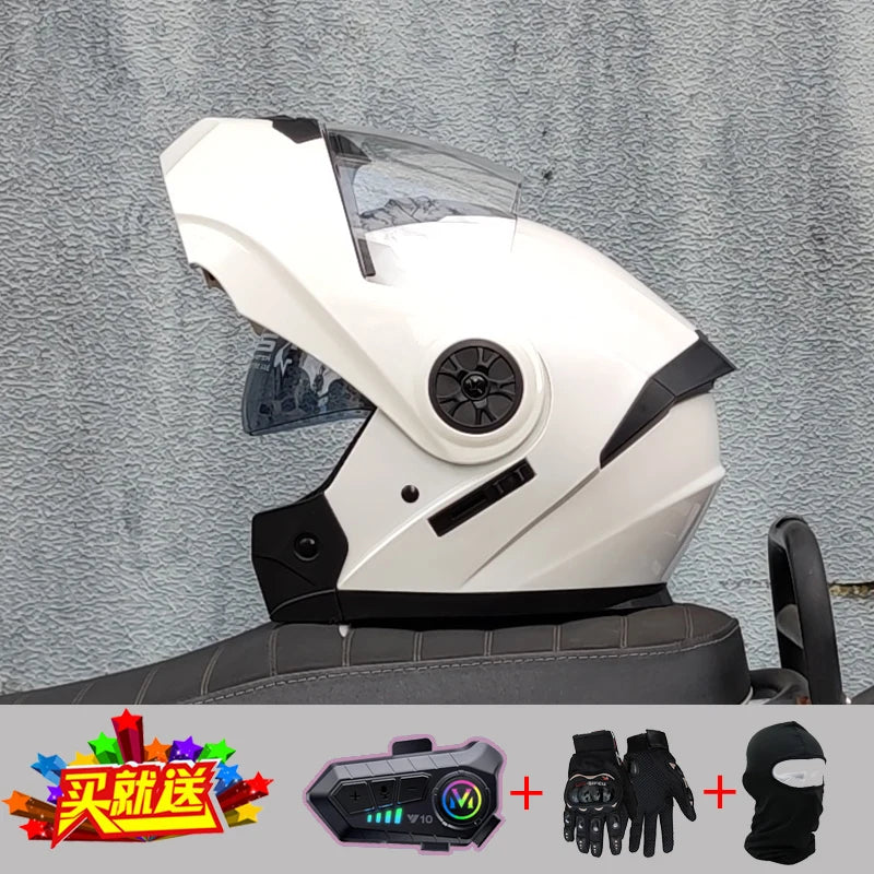 ORZ new motorcycle helmet with dual sunshades full face racing Bluetooth modular flip helmet for men and women DOT approval