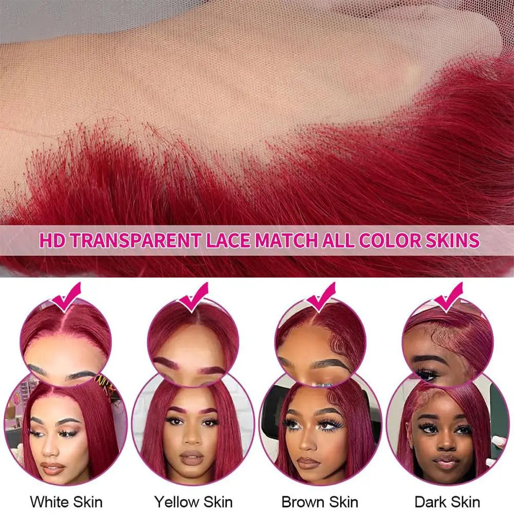 Body Wave Burgundy 99J Red Colored Human Hair Wigs 13x6 HD Lace Frontal Wig 99J Red 13x4 HD Lace Front Wig 100% Human Hair Wigs