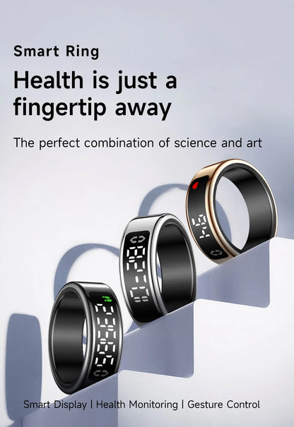 Smart Ring + Case Display Screen Touch Health Monitor Gesture Swipe Video/Brush Tiktok 5ATM Waterproof Smartring for Men Women