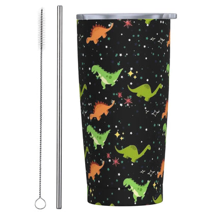Stainless Steel Tumbler Dinosaur Silhouette Mugs Cup With Straws Animal Beach Cold Drink Water Bottle Insulated Thermal Mug