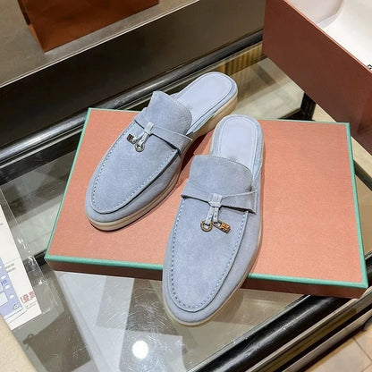 2026 New Luxury Women Loafers Closed Toe Flat Slippers Comfort Soft Moccasin Slip On Half Slide Casual Outdoor Walking Shoes Y2k