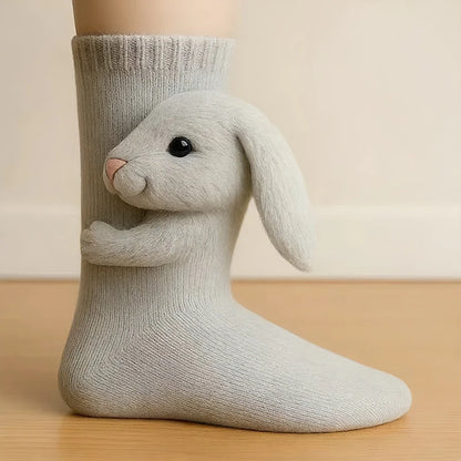 3D Knit Animal Socks Cute Floor Socks Hand Crocheted Double Layer Warm Sock with Cute Rabbit Panda Animals Christmas Gifts
