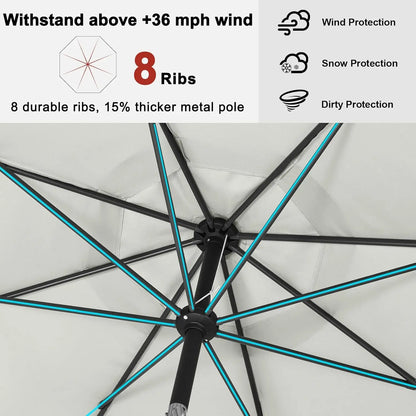 Patio Umbrella 9ft, Outdoor Table Umbrella with Push Button Tilt and Crank, 8 Ribs Umbrella for Patio Pool Garden Deck