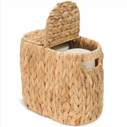 Paper Basket with Lid, Woven Natural Water Hyacinth Toilet Paper Storage, Papers Container for 4 Mega Rolls, Storage Holder with
