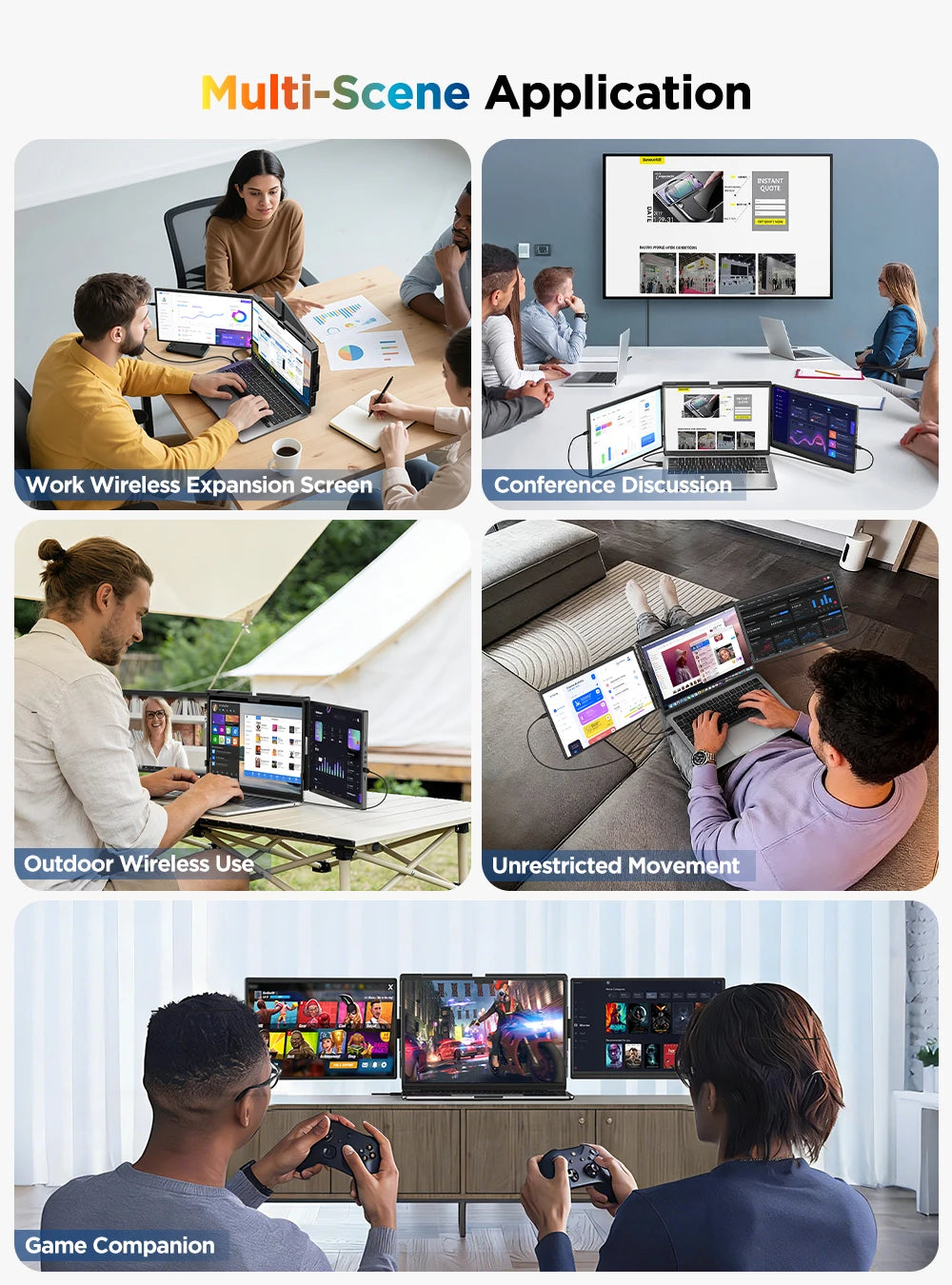 UPERFECT First 2K 14' Tri Screen Laptop Monitor Extender Triple Display 360° Rotatable Attachable Portable Monitor for Laptop