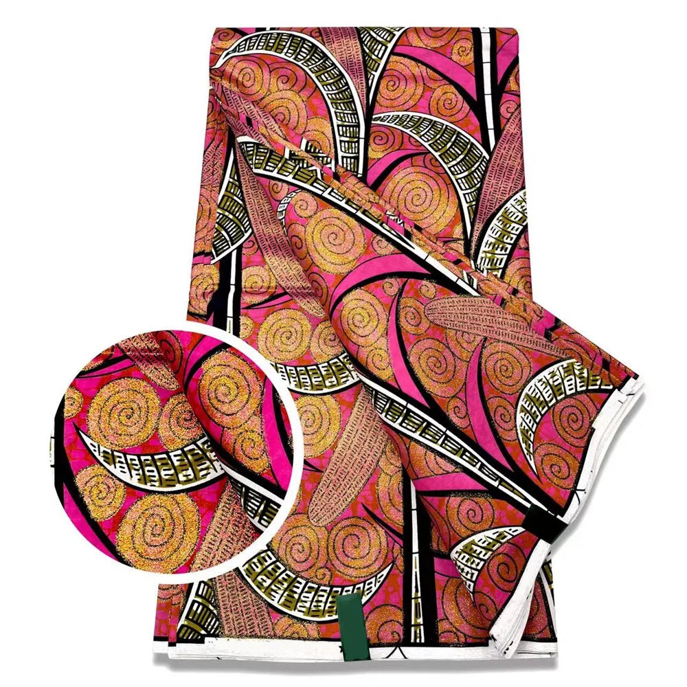 New African Wax Print Fabric Ankara Kitenge Pagne Loincloth Batik Wholesale Golden Glitter Grand 100Cotton Material For Sew 6yar