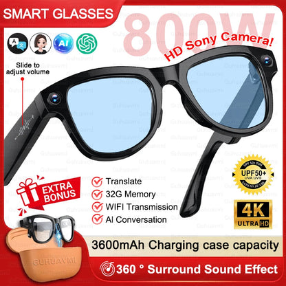 2026 New 4K HD AI Smart Glasses Men 800W Pixel Camera Bluetooth Call 4GB WIFI Transmission 3600mAh Battery Smart Glasses Women