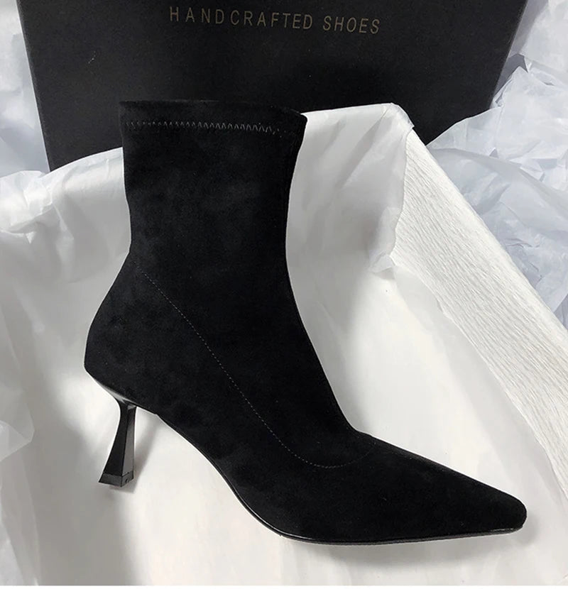 Pointed Toe Women Sock Short Boots Fashion Side Zippers Slim Ankle Booties Thin High Heel Autumn Winter Ladies Shoes