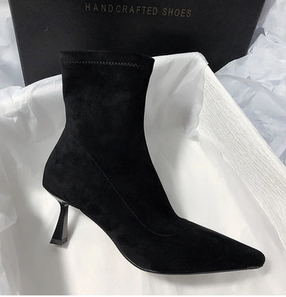 Pointed Toe Women Sock Short Boots Fashion Side Zippers Slim Ankle Booties Thin High Heel Autumn Winter Ladies Shoes