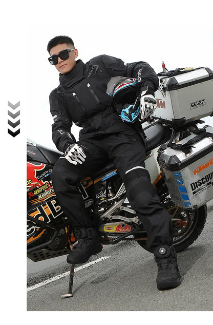 Men Motorcycle Riding Boots Waterproof Cowhide Leather Breathable Anti-Slip Wear-Resistant Street Moto Shoes
