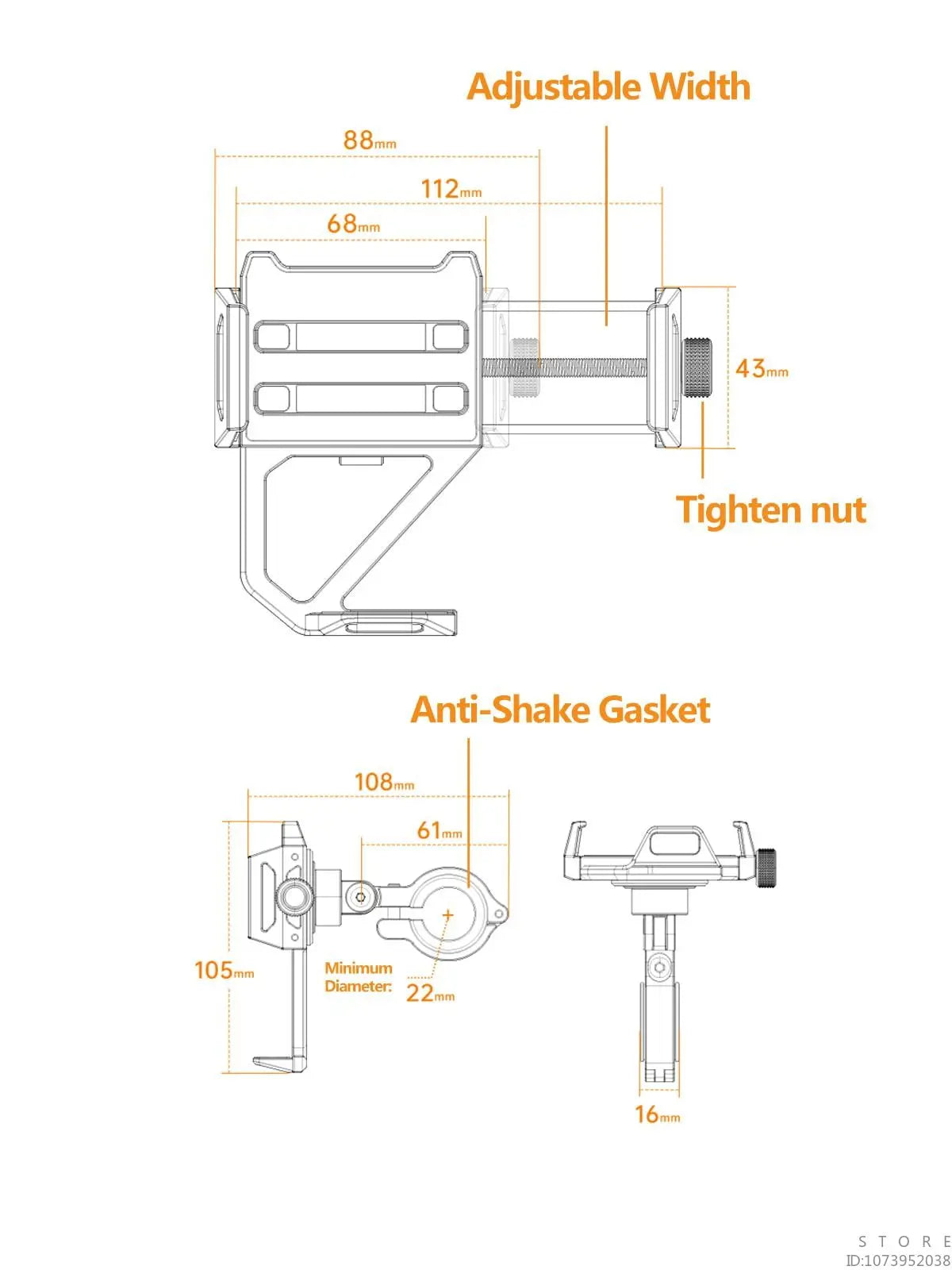 Aluminum Mobile Phone Holder for Motorcycle, Handlebar Bike Phone Mount,Suitable for Cycling, Mountain and Off-road